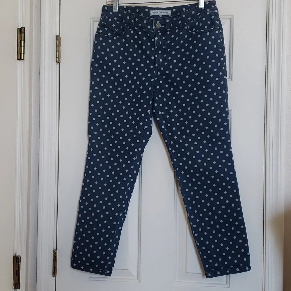 CHICO’S Platinum Denim Jeans | Blue White Polka Dot | Cropped Length | SIZE .5 - Picture 5 of 12